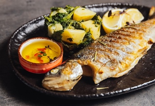 Grilled Sea Bass with Dalmatian-Style Swiss Chard and Potatoes