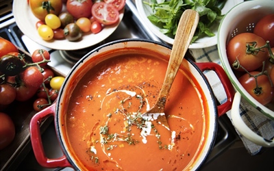 Oven-Roasted Tomato Soup with Garlic and Herbs