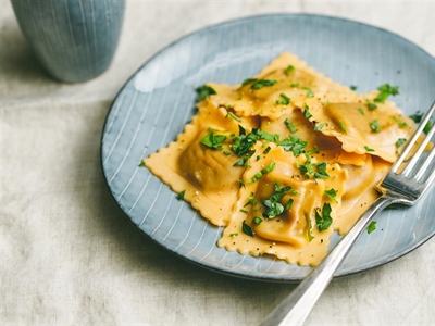 Homemade Ravioli Filled with Ricotta and Spinach in Sage Butter Sauce