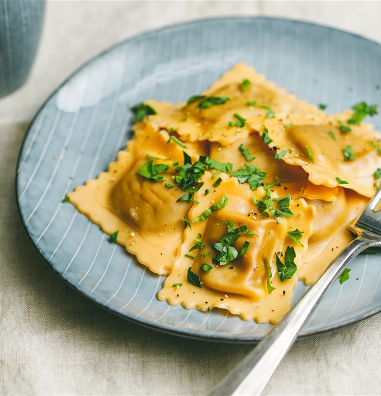 Homemade Ravioli Filled with Ricotta and Spinach in Sage Butter Sauce