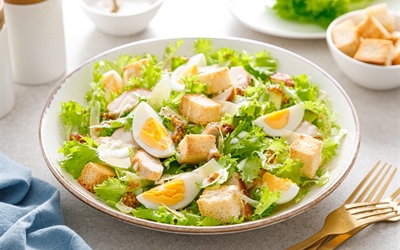 Protein-Packed Caesar Salad with Chicken and Eggs